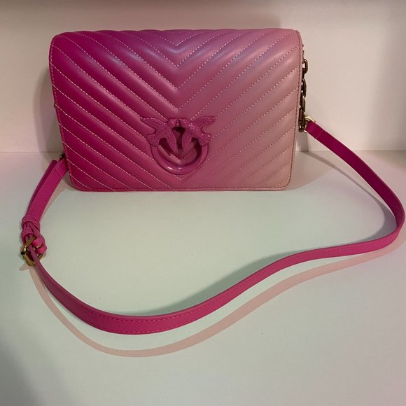 PINKO BNWT Italian Leather Pink Ombre Chevron Love Bag w Bronze Hardware + Birds - Picture 2 of 15